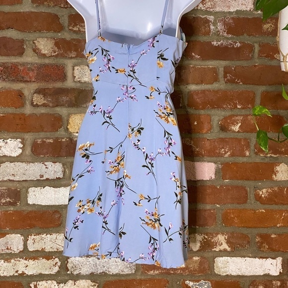 Melloday blue floral V notch skater  Size small printed pastel mini sun dress - Picture 4 of 8